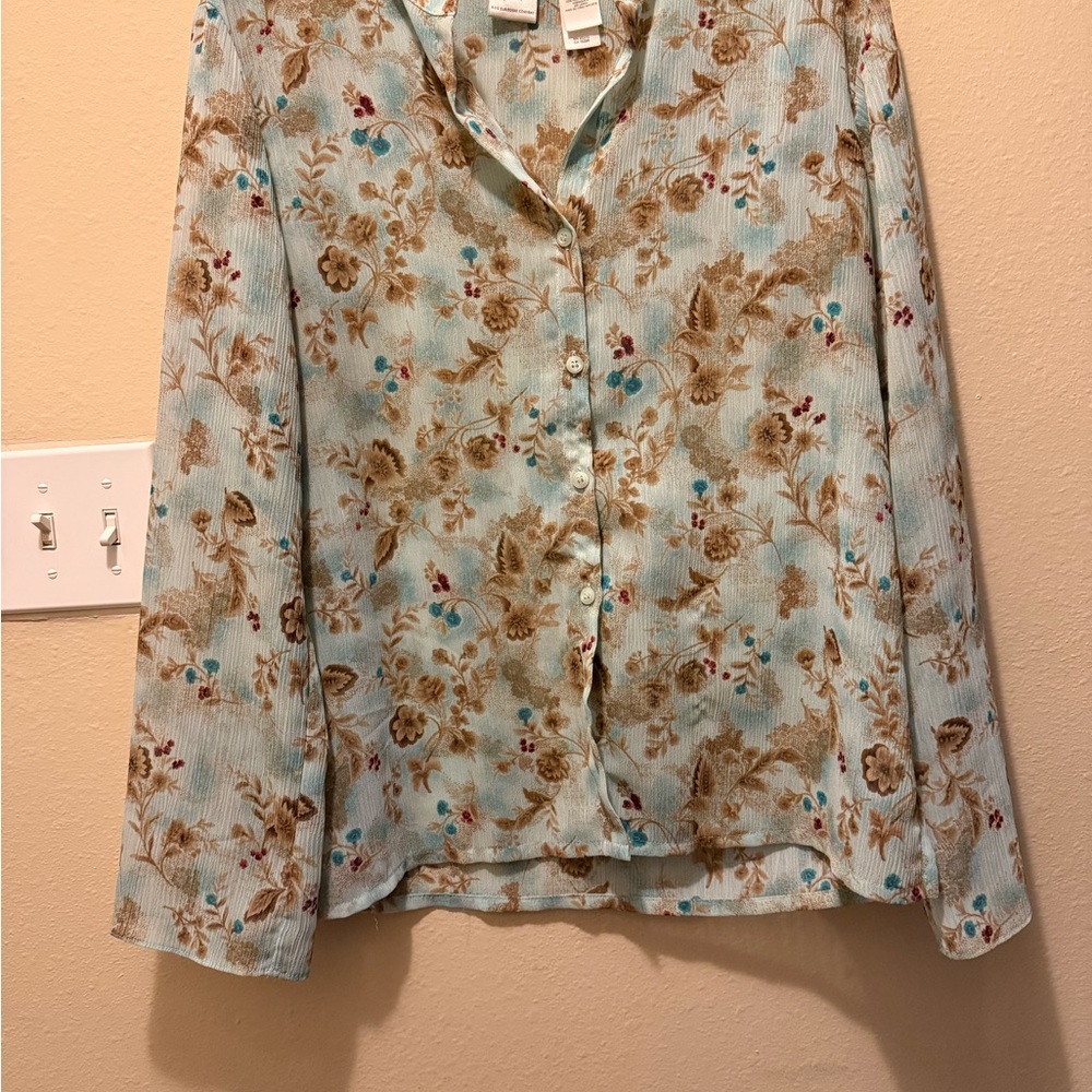 Emma James Cream and Brown Floral Pajama Top